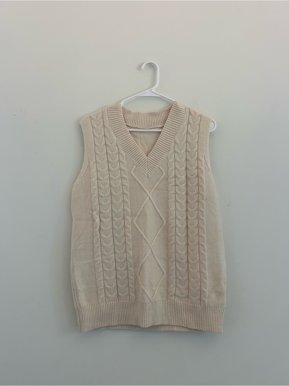 Cream Cable Knit V-Neck Sweater Vest